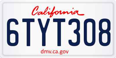 CA license plate 6TYT308