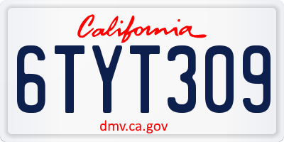 CA license plate 6TYT309