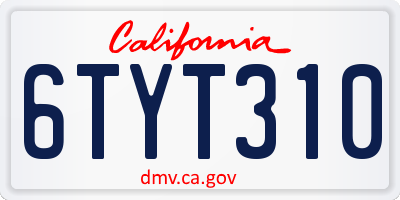 CA license plate 6TYT310