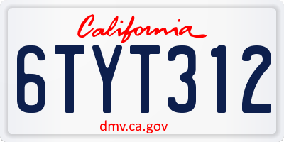 CA license plate 6TYT312