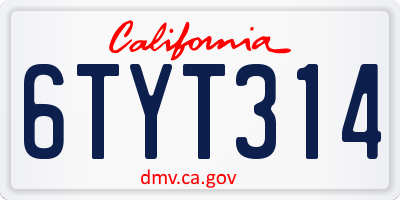 CA license plate 6TYT314