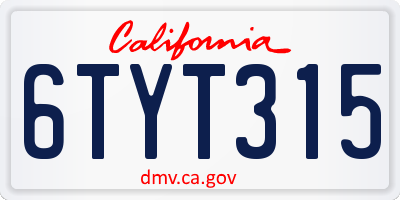 CA license plate 6TYT315