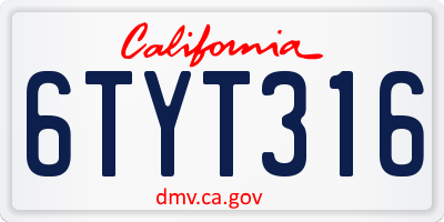 CA license plate 6TYT316