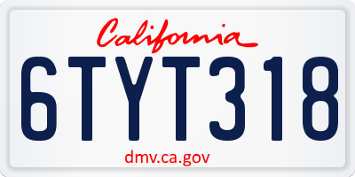 CA license plate 6TYT318