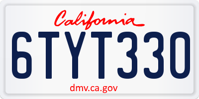 CA license plate 6TYT330