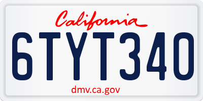 CA license plate 6TYT340