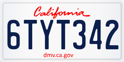 CA license plate 6TYT342