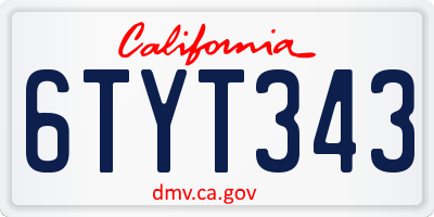 CA license plate 6TYT343