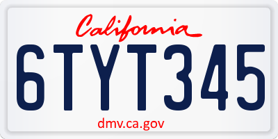 CA license plate 6TYT345