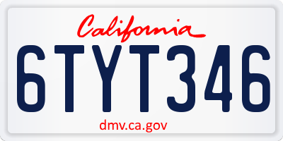 CA license plate 6TYT346