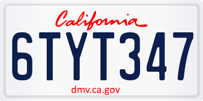 CA license plate 6TYT347
