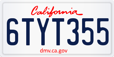 CA license plate 6TYT355