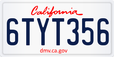 CA license plate 6TYT356