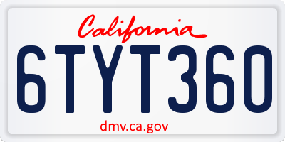 CA license plate 6TYT360