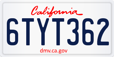 CA license plate 6TYT362