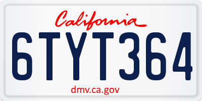 CA license plate 6TYT364