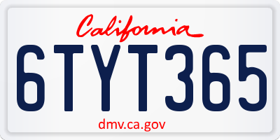 CA license plate 6TYT365