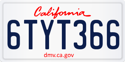CA license plate 6TYT366