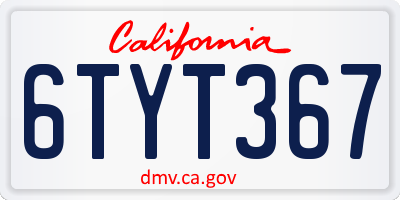CA license plate 6TYT367