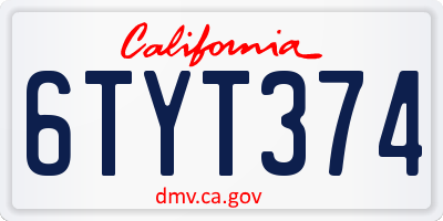 CA license plate 6TYT374