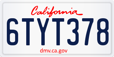 CA license plate 6TYT378