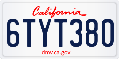 CA license plate 6TYT380