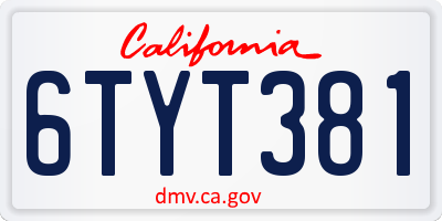 CA license plate 6TYT381