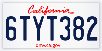 CA license plate 6TYT382