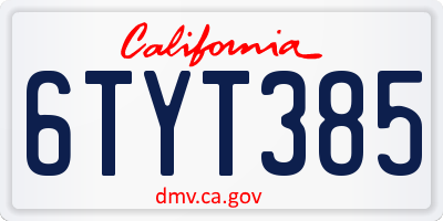 CA license plate 6TYT385