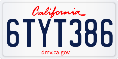 CA license plate 6TYT386