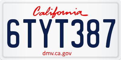 CA license plate 6TYT387