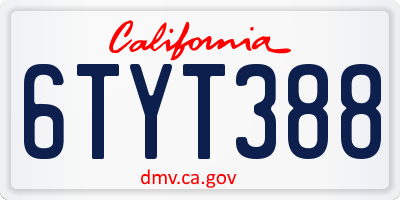 CA license plate 6TYT388