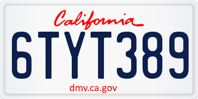CA license plate 6TYT389
