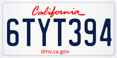 CA license plate 6TYT394