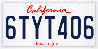 CA license plate 6TYT406