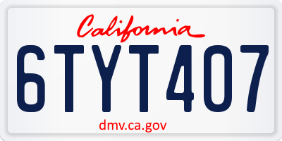 CA license plate 6TYT407