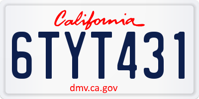 CA license plate 6TYT431