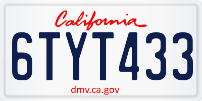 CA license plate 6TYT433