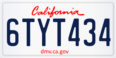 CA license plate 6TYT434