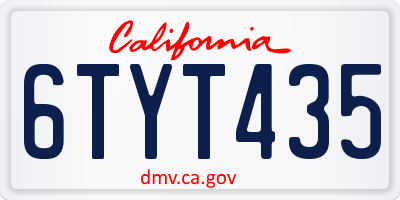 CA license plate 6TYT435