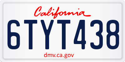 CA license plate 6TYT438