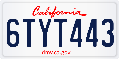 CA license plate 6TYT443