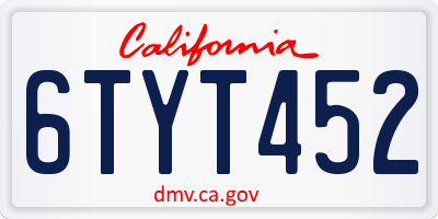 CA license plate 6TYT452