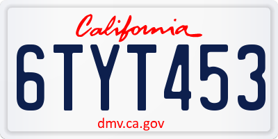 CA license plate 6TYT453