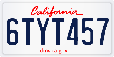 CA license plate 6TYT457