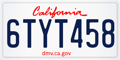CA license plate 6TYT458