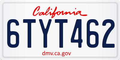 CA license plate 6TYT462