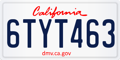 CA license plate 6TYT463