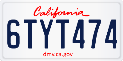 CA license plate 6TYT474