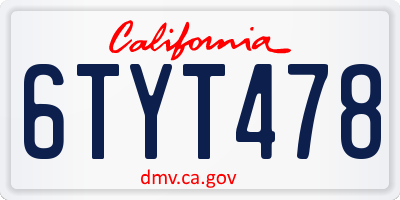 CA license plate 6TYT478